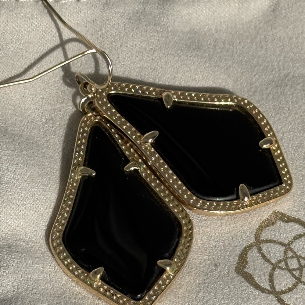 Kendra Scott Gold and Black Asymmetrical Drop Earrings - Picture 4 of 5